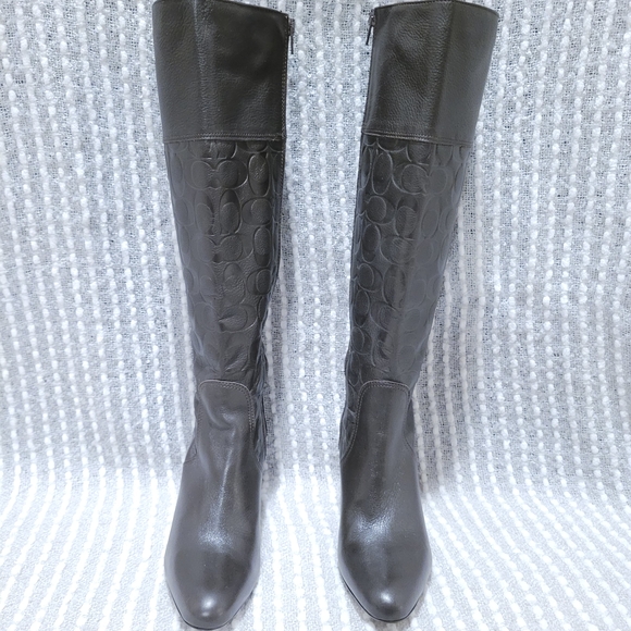 Coach Black Textured Heeled Boots - Picture 1 of 5